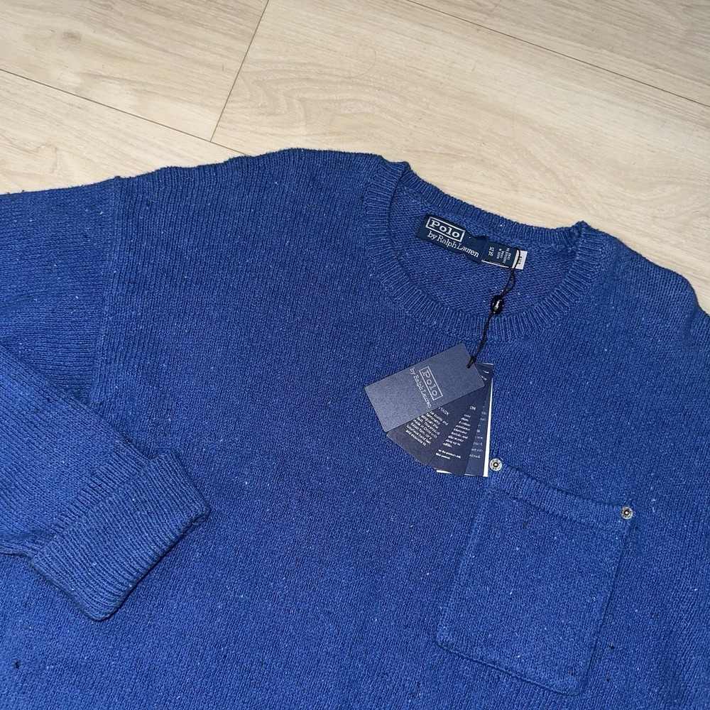 Polo Ralph Lauren Crewneck Sweater Mens XL Blue Country NWT Italian Yarn Pocket